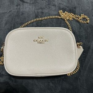 Coach Cream Leather Crossbody Bag with Gold Chain